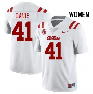 Women Caden Davis White Ole Miss College Football #41 Jersey 701086-307