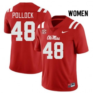 Women Charlie Pollock Red Ole Miss College Football #48 Jersey 400812-200