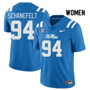 Women Christian Schanefelt Powder Blue University of Mississippi College Football #94 Jersey 898602-637