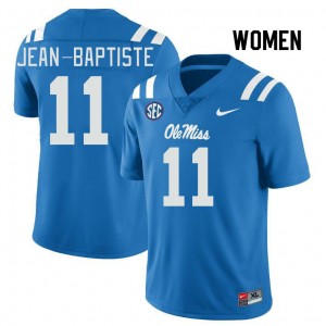 Women Jeremiah Jean-Baptiste Powder Blue Rebels College Football #11 Jersey 556069-867