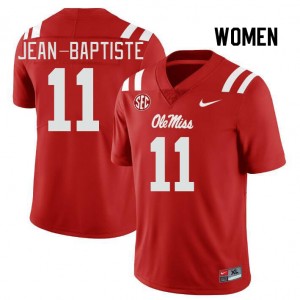 Women Jeremiah Jean-Baptiste Red Ole Miss College Football #11 Jersey 223581-814