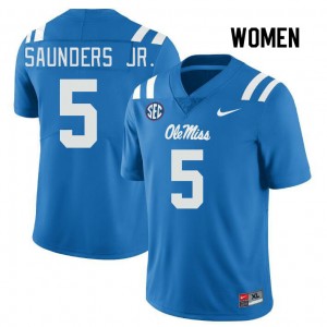 Women John Saunders Jr. Powder Blue Rebels College Football #5 Jersey 192667-850