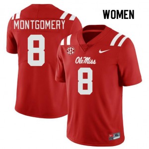 Women Monty Montgomery Red Ole Miss College Football #8 Jersey 801562-759