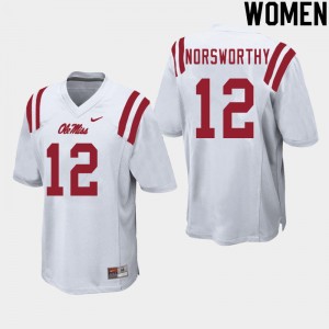 Women Adam Norsworthy White Ole Miss College Football #12 Jersey 748037-572