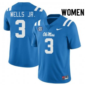 Women Antwane Wells Jr. Powder Blue Ole Miss College Football #3 Jersey 661384-641