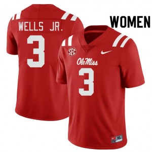 Women Antwane Wells Jr. Red Ole Miss College Football #3 Jersey 439373-322