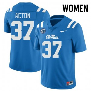 Women Austin Acton Powder Blue University of Mississippi College Football #37 Jersey 988928-106