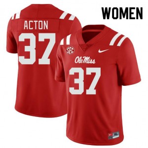 Women Austin Acton Red University of Mississippi College Football #37 Jersey 806850-814
