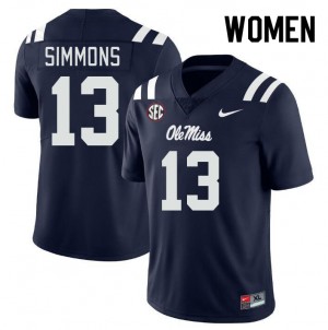 Women Austin Simmons Navy University of Mississippi College Football #13 Jersey 515947-477