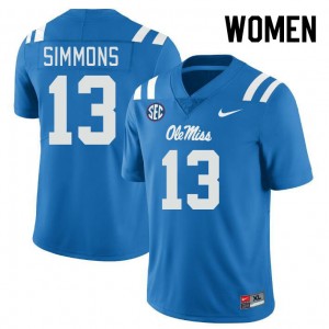 Women Austin Simmons Powder Blue Rebels College Football #13 Jersey 276595-245
