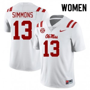 Women Austin Simmons White University of Mississippi College Football #13 Jersey 689786-409