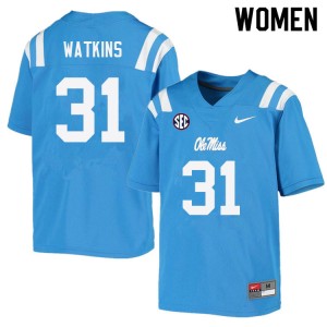 Women Austin Watkins Powder Blue Ole Miss College Football #31 Jersey 467877-726