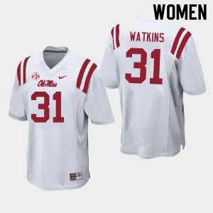 Women Austin Watkins White Ole Miss College Football #31 Jersey 928972-441