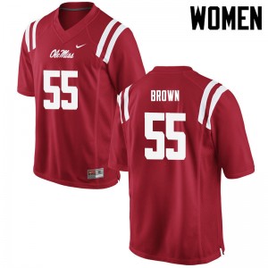 Women Ben Brown Red Ole Miss College Football #55 Jersey 215535-176