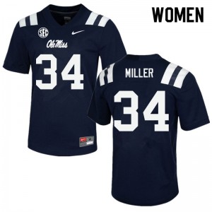 Women Bobo Miller Navy Ole Miss College Football #34 Jersey 112851-709