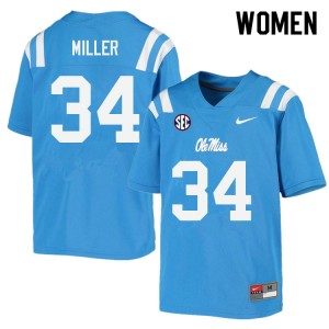 Women Bobo Miller Powder Blue Ole Miss College Football #34 Jersey 821220-284