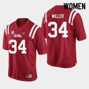 Women Bobo Miller Red Ole Miss College Football #34 Jersey 606373-247