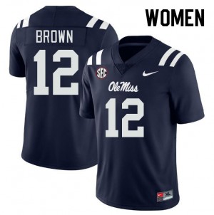 Women Bralon Brown Navy Rebels College Football #12 Jersey 686975-745