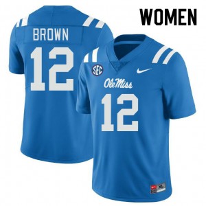 Women Bralon Brown Powder Blue Ole Miss Rebels College Football #12 Jersey 918076-897