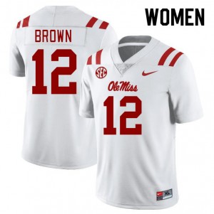 Women Bralon Brown White Rebels College Football #12 Jersey 144297-406