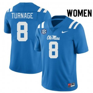 Women Brandon Turnage Powder Blue Ole Miss College Football #8 Jersey 248242-266