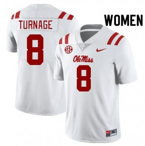 Women Brandon Turnage White Ole Miss College Football #8 Jersey 455112-476