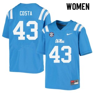 Women Caden Costa Powder Blue University of Mississippi College Football #43 Jersey 426583-851