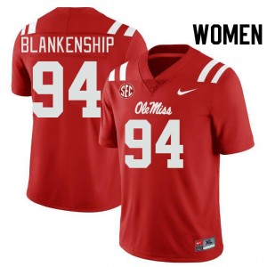 Women Caleb Blankenship Red Ole Miss College Football #94 Jersey 233265-681