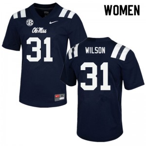 Women Calvin Wilson Navy Ole Miss Rebels College Football #31 Jersey 600294-991