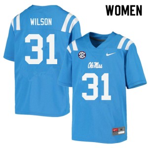 Women Calvin Wilson Powder Blue University of Mississippi College Football #31 Jersey 944242-719