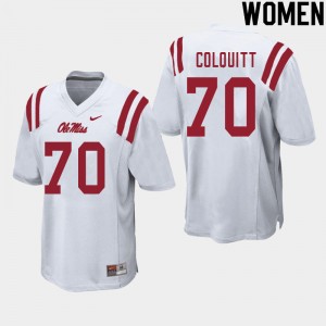 Women Carter Colquitt White Rebels College Football #70 Jersey 167332-810