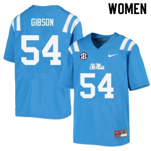Women Carter Gibson Powder Blue Rebels College Football #54 Jersey 199777-461