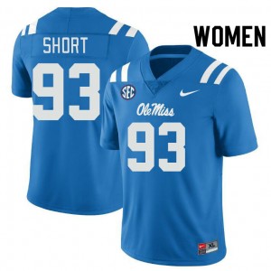 Women Carter Short Powder Blue University of Mississippi College Football #93 Jersey 798618-816