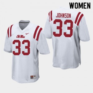 Women Cedric Johnson White Ole Miss Rebels College Football #33 Jersey 655565-306