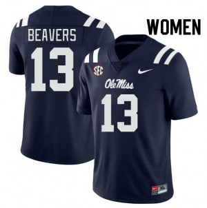 Women Cedrick Beavers Navy Rebels College Football #13 Jersey 714611-973