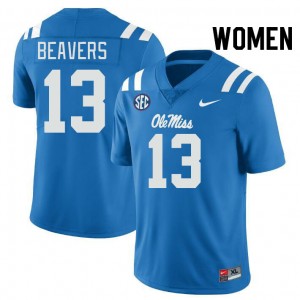 Women Cedrick Beavers Powder Blue Ole Miss College Football #13 Jersey 210421-942