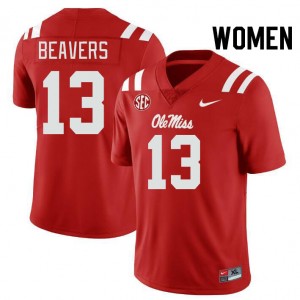 Women Cedrick Beavers Red Ole Miss College Football #13 Jersey 790049-725