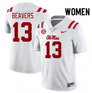 Women Cedrick Beavers White University of Mississippi College Football #13 Jersey 597916-162
