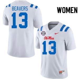 Women Cedrick Beavers White University of Mississippi 2024 New College Football #13 Jersey 246020-205