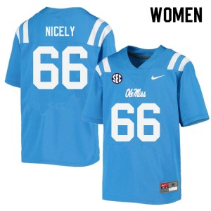 Women Cedrick Nicely Powder Blue Rebels College Football #66 Jersey 990164-598