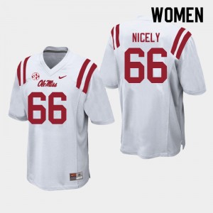 Women Cedrick Nicely White Rebels College Football #66 Jersey 970756-562