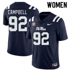 Women Chamberlain Campbell Navy Rebels College Football #92 Jersey 611151-377