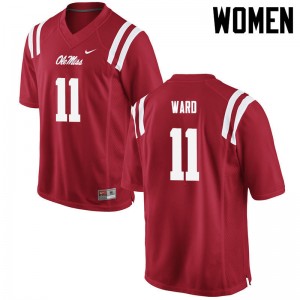 Women Channing Ward Red University of Mississippi College Football #11 Jersey 754233-458