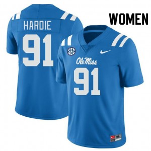 Women Chris Hardie Powder Blue Ole Miss College Football #91 Jersey 698597-516