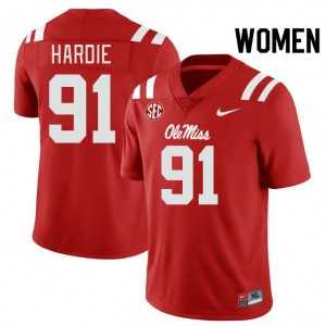 Women Chris Hardie Red Ole Miss College Football #91 Jersey 101749-138