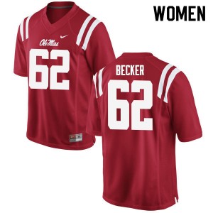Women Cole Becker Red Ole Miss Rebels College Football #62 Jersey 700770-544