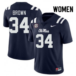 Women Cooper Brown Navy Ole Miss Rebels College Football #34 Jersey 625059-480