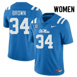 Women Cooper Brown Powder Blue Rebels College Football #34 Jersey 595986-815