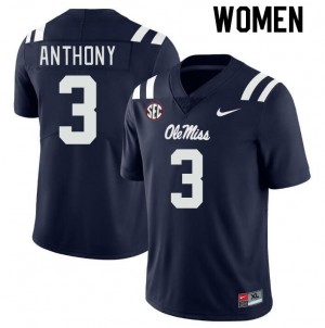 Women Daijahn Anthony Navy Ole Miss College Football #3 Jersey 812430-621