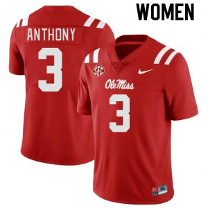 Women Daijahn Anthony Red Ole Miss College Football #3 Jersey 626416-414